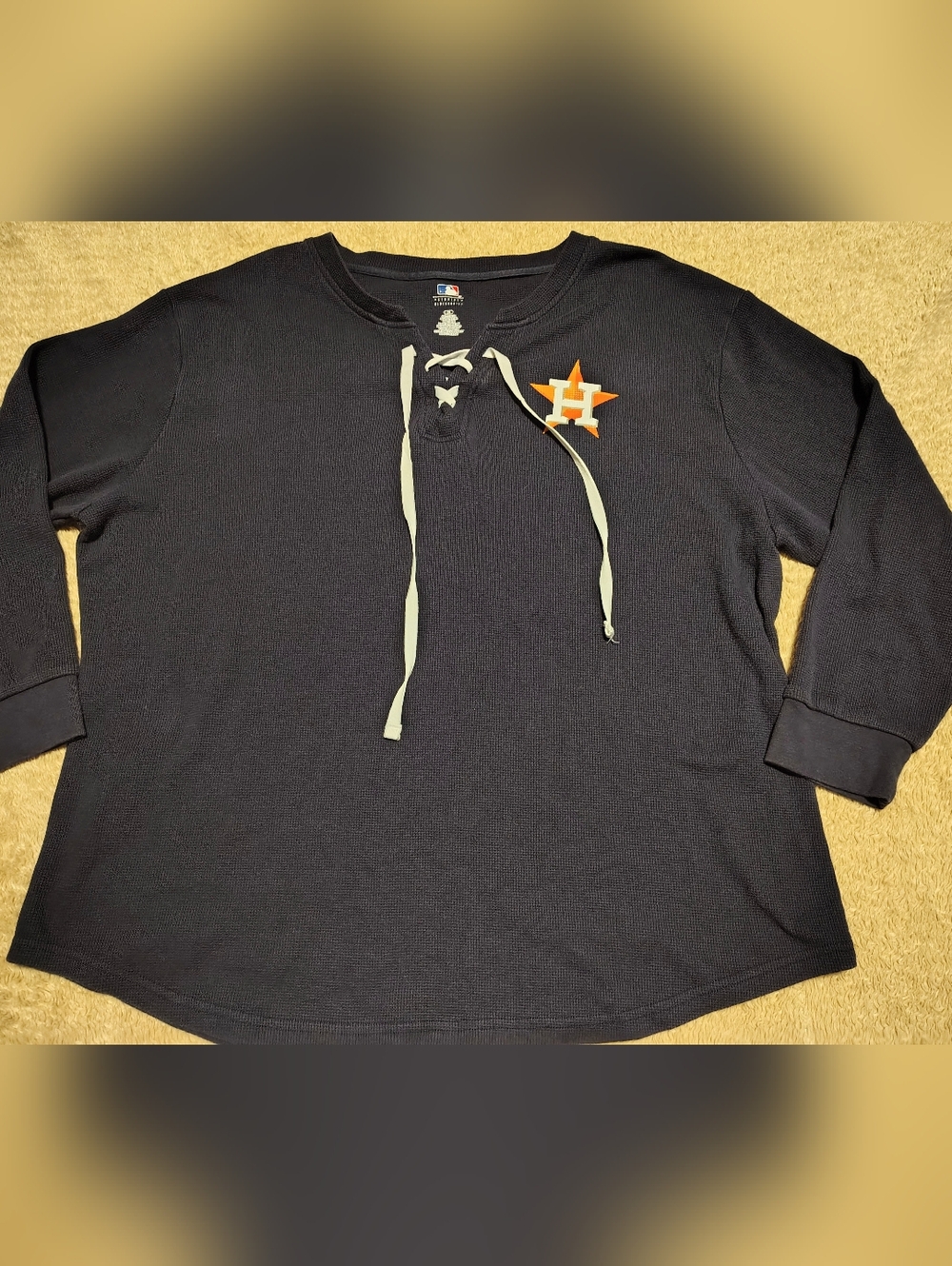 MLB Genuine Houston Astros Long Sleeve Men's Thermal Top Lace Neck Logo Size XXL